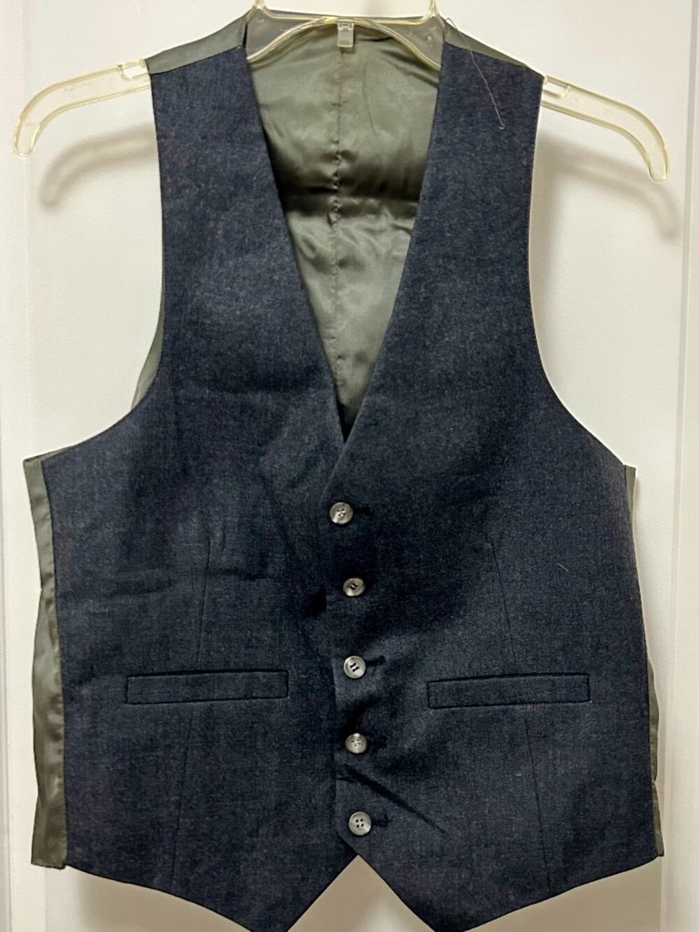 Vintage Blue 1980s Men's Waistcoat/Vest, Satin Back, 5 Buttons